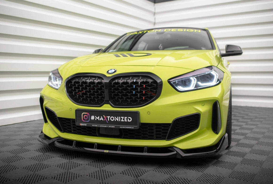 Frontspoiler V.7 Maxton Schwarz Glanz Gutachten Fußgängerschutz BMW 1er F40 M-Paket Frontlippe