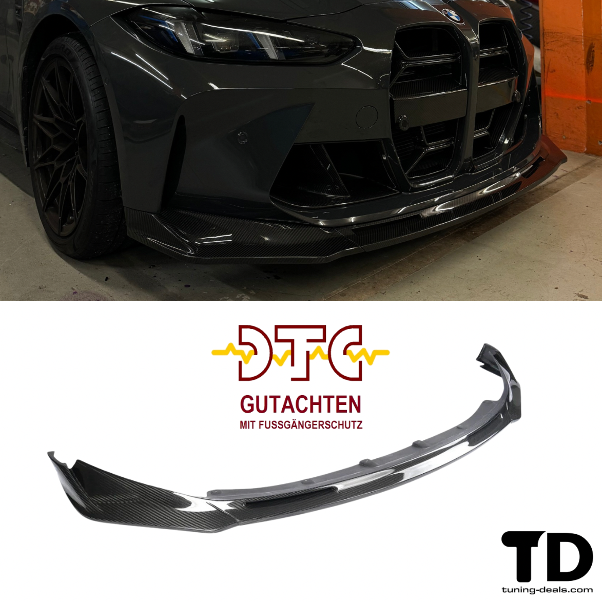 Frontspoiler V-Typ Echtcarbon BMW M4 G82 G83 M3 G80 G81 Frontlippe + DTC Fußgängerschutz CH Gutachten