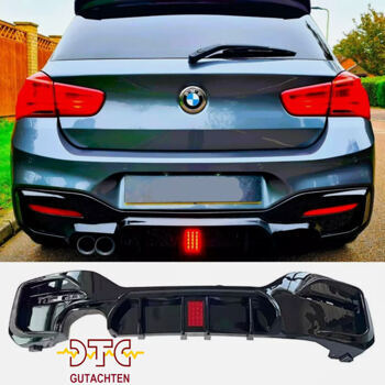 Heckdiffusor mit LED-Leuchte 2 Rohre links Schwarz Glanz BMW F20 F21 LCI Facelift 289 389 125i 120i 118d Heckdiffusor + DTC CH Gutachten