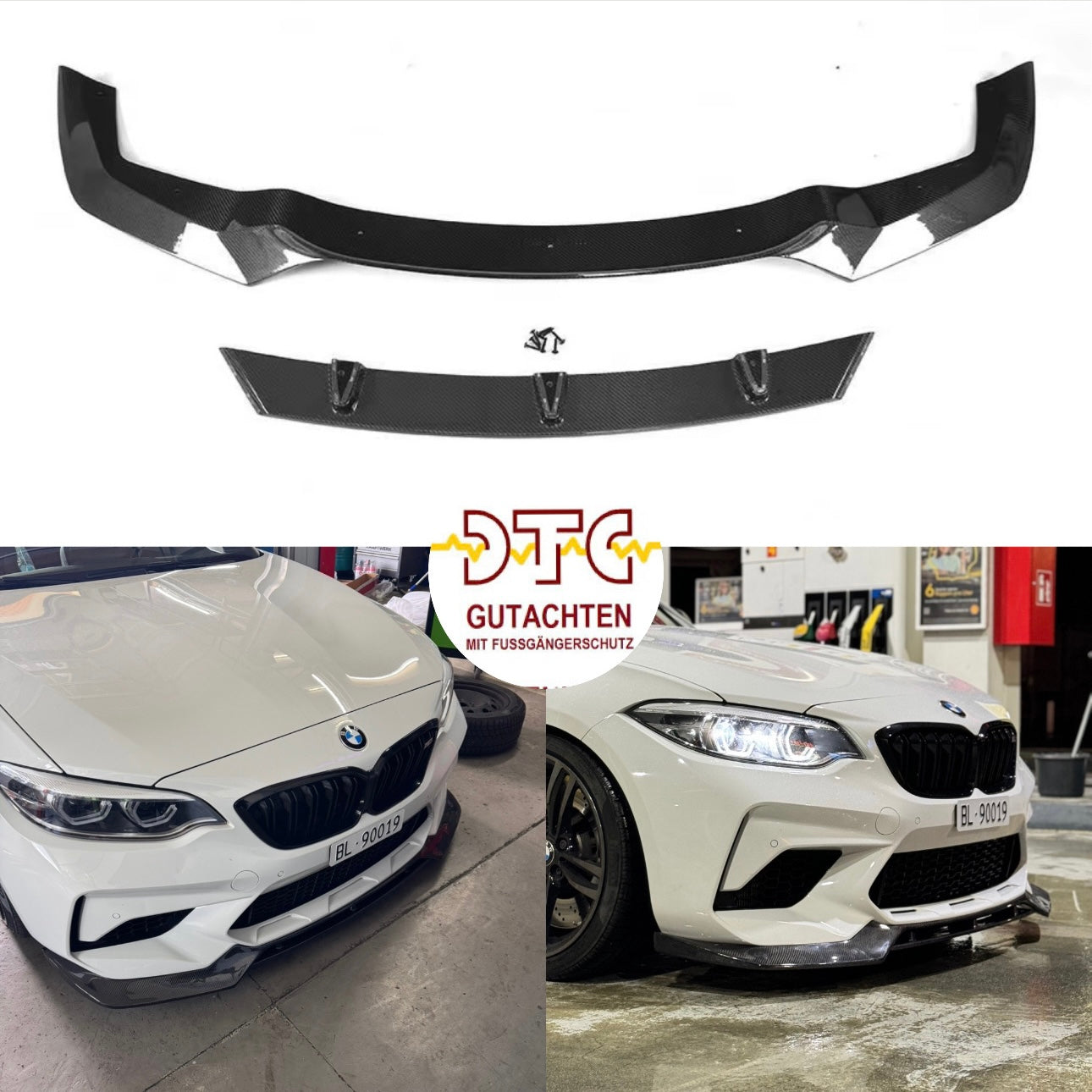 Frontlippe V-Typ MIT DTC CH-GUTACHTEN FUSSGÄNGERSCHUTZ Carbon Frontspoiler BMW M2 F87 2016-2019