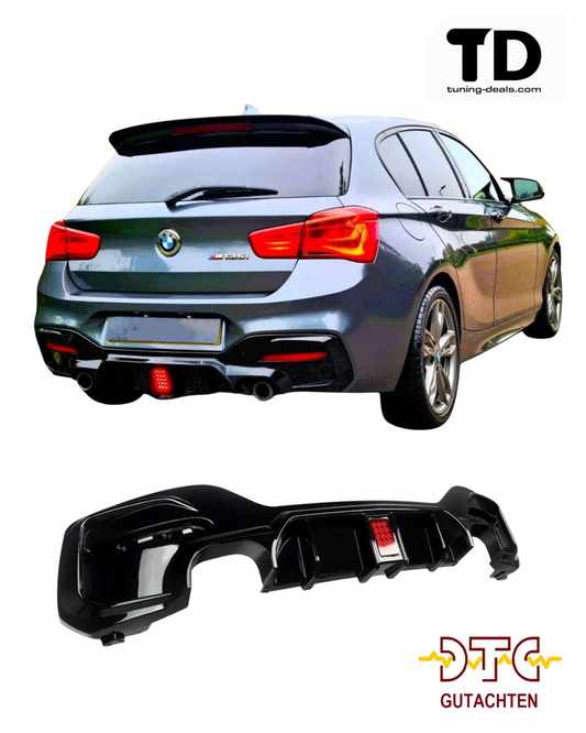Heckdiffusor mit LED-Leuchte in Schwarz glänzend, für BMW F20 M135i und F21 M140i LCI Facelift, inkl. DTC-Gutachten