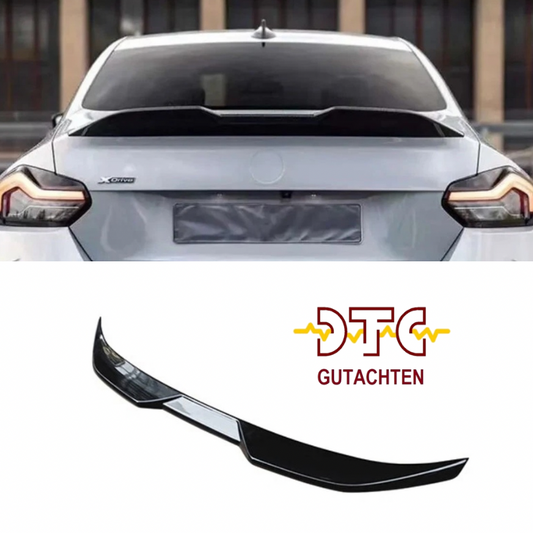 Heckspoiler P-Typ Schwarz Glanz BMW 2er G42 Coupe M235i M240i G87 M2 Performance Hecklippe + DTC Gutachten