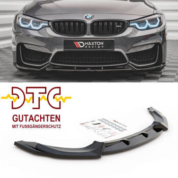 Frontspoiler V.1 Maxton Schwarz Glanz Gutachten Fußgängerschutz BMW M4 F82 F83 M3 F80 Frontlippe