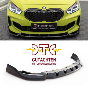 Frontspoiler V.7 Maxton Schwarz Glanz Gutachten Fußgängerschutz BMW 1er F40 M-Paket Frontlippe