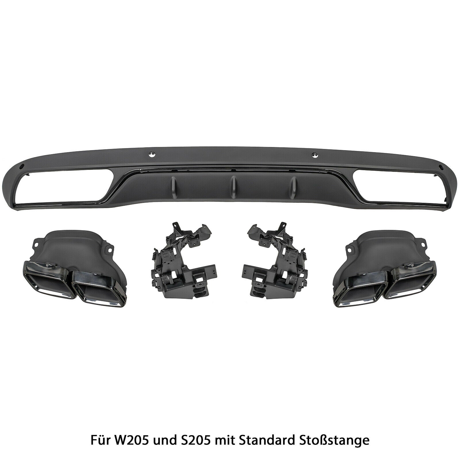 Rear Diffuser Diffuser Double Pipe Fits for Mercedes C class W205 S205 black