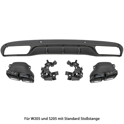 Rear Diffuser Diffuser Double Pipe Fits for Mercedes C class W205 S205 black